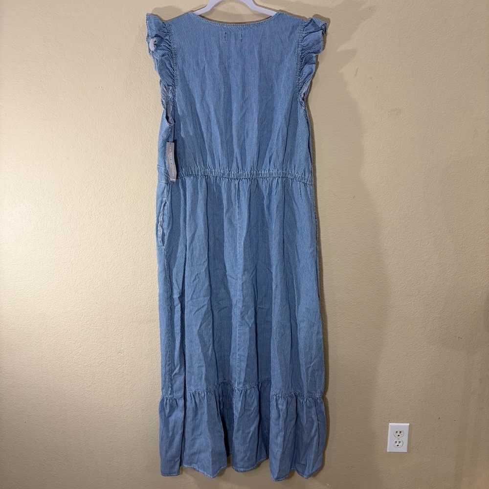 NWT Lane Bryant Dress “Denim” White Stripe Tiered Midi Dress Sz 18 Coastal Boho - Picture 7 of 11